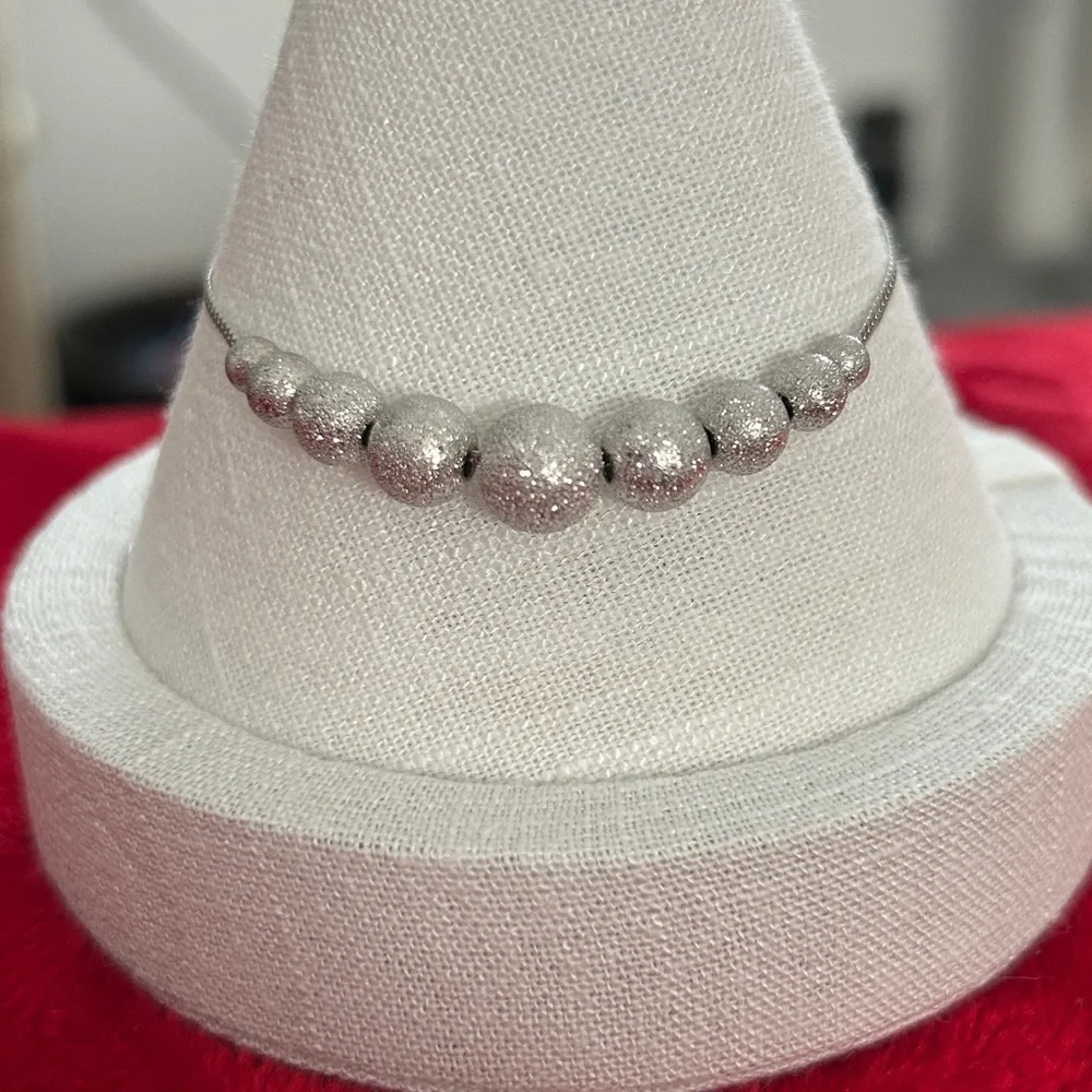 925 Sterling Silver glitter dust Beaded adjustable Bracelet